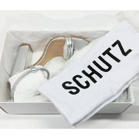Schutz Women's Pincesa Silver Metallic High-Heel Sandals Size 7 B (MSRP $170) - Picture 11 of 12